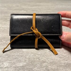 Vintage Mark Cross Made In Italy Small Black Leather Travel Jewelry Case